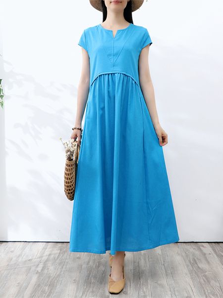 

2021 new women's summer dress long sleeves in a short sleeve pocket with low-cut v, solid colour autumn cotton and linen dressed h0012, Black;gray