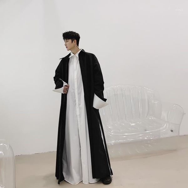 

dark makings long sleeve shirt young men's hair stylist benfeng autumn style new super long jacket loose1, White;black