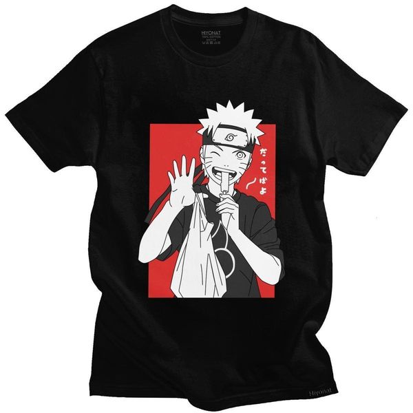 

novelty men's naruto tshirt short sleeved o-neck cotton t-shirt summer uzumaki baka tee funny anime manga t shirt clothing, White;black