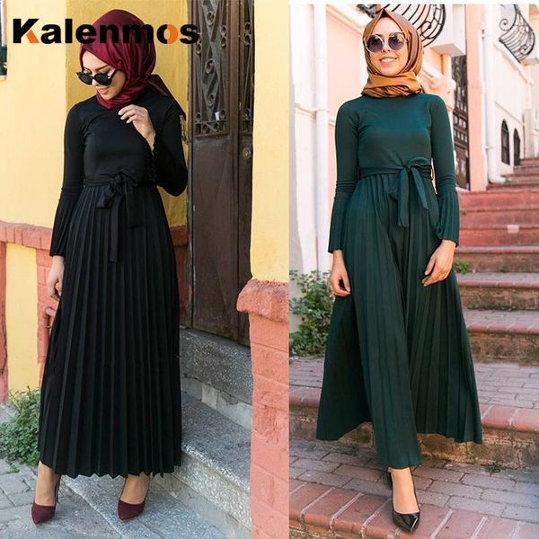 

ethnic clothing kalenmos turkey ramadan abaya women muslim dress lace-up moroccan kaftan jilbab hijab pleated vestidos islamic mujer1, Red