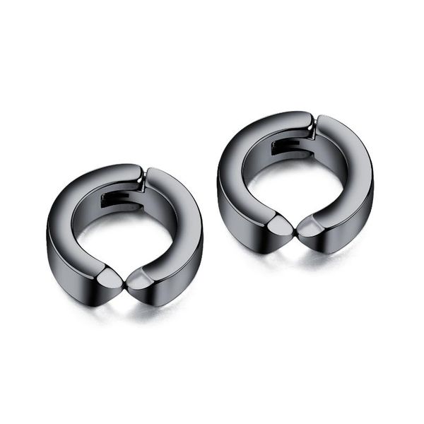 

stud fashion scrub circle earring for men simple earrings stainless steel black color slip jewelry no need ear piercing, Golden;silver