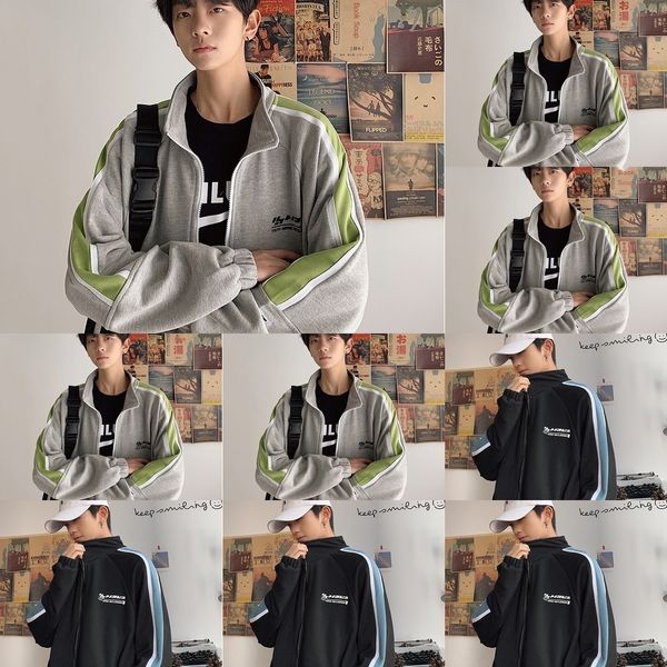 

umb7q hat-sweater men's loose zipper cardigan sweaterbaseball and coat spring sweaterautumn korean style trendy baseball collar spri, Black