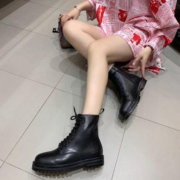 

women martin boots shoes booties new era fashion winter boots leather ankle boots solid knight boot bottes femmes bottines, Black