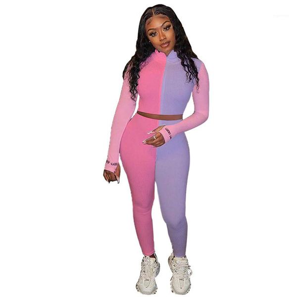 

fashion long sleeve letter long pants womens 2pcs sets casual females clothing three colors panelled womens designer tracksuits, Gray