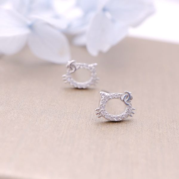 

hengsheng s925 silver cross-border one product dropshipping animal cat fashion korean style simple zircon stud earrings for women, Golden