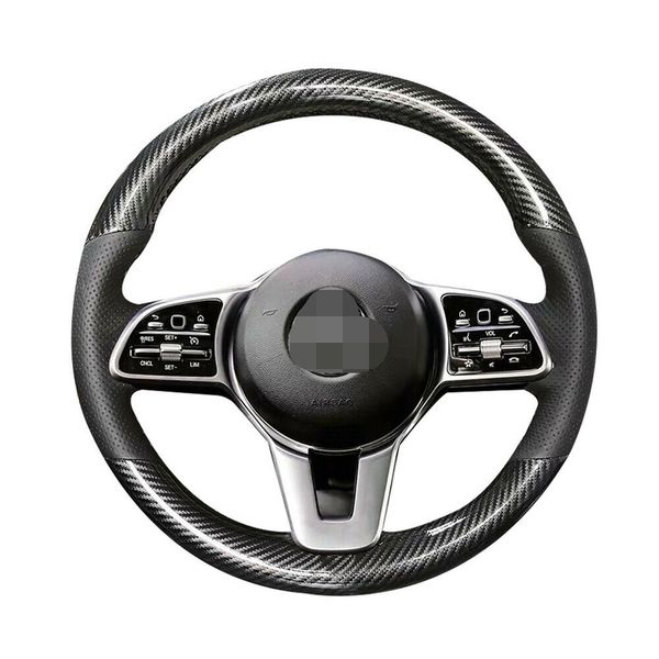 

hand sewing customized for benz e-class carbon fiber&hole leather steering wheel hand sewing wrap cover car accessories