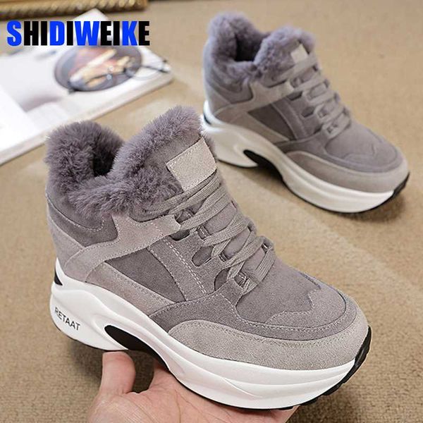 

2020 new women's winter sneakers warm fur chunky sneakers platform plush casual shoes woman comfort ladies wedge feamle, Black