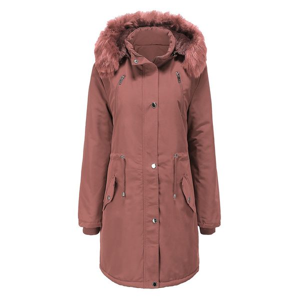 

clothes women long section fur collar removable hat winter coat plus velvet warm solid color coats kg-411, Black