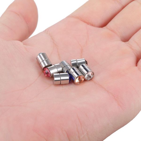 

2pcs/lot steel rhinestone crystal no pierced magnet ear stud magnetic earrings fake cheater ear plugs nose lip rings 6mm q sqckew, Silver