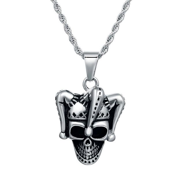 

valily punk skull pendant necklace retro skeleton pendant satainless steel clown personality jewelry for men, Silver