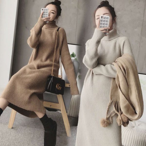

and winter autumn cloth new fashion mom 2020 suit thickened base coat pregnant women's sweater medium length drs, White