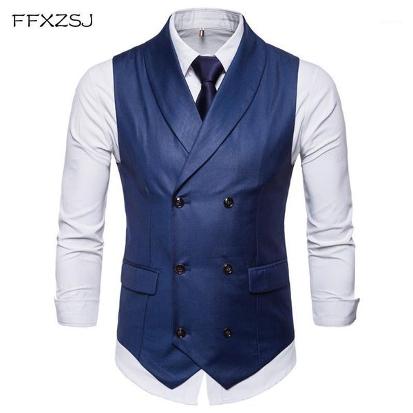 

ffxzsjnew style double-breasted vintage suit vests for men slim men gilet wedding waistcoats colete homem sleeveless dress vests1, Black;white