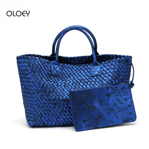 

oloey new women's fashion snake embossed electro optic color handmade shopping bag large capacity handbag woven bag shoulder