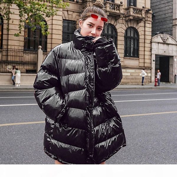 

thick warm 2019 plus size loose puffer jacket women clothes winter coat cotton parka korean bright metal red outwear qh323, Black