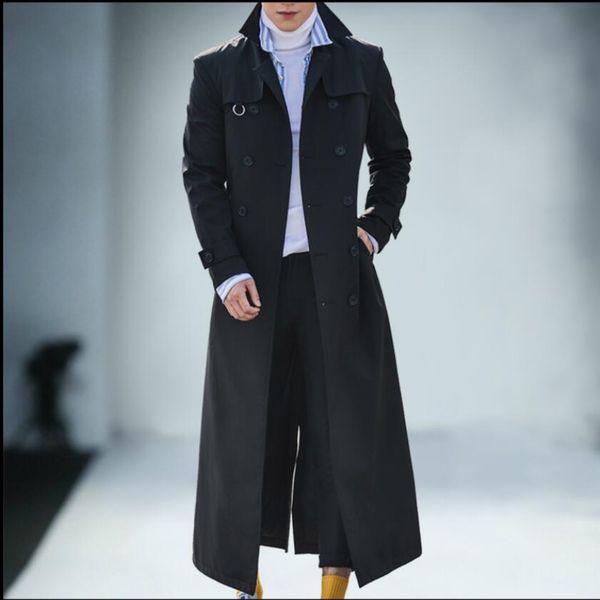 

2020 lapel -4xl long trench coat double men breasted business new fashion autumn and winter beautiful jacket j49l, Tan;black