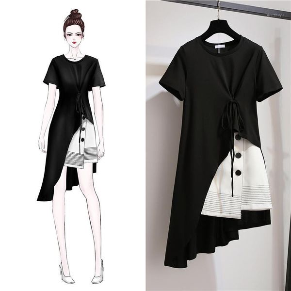 

fashion korean plus size women set dress summer dress 2020 new women short sleeve 2 piece set casual short skirt suit 3xl1, Gray