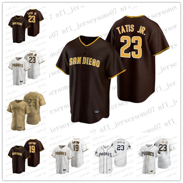

custom men womens youth san diego padres 23 fernando tatis jr. 19 tony gwynn brown white black grey replica road jersey