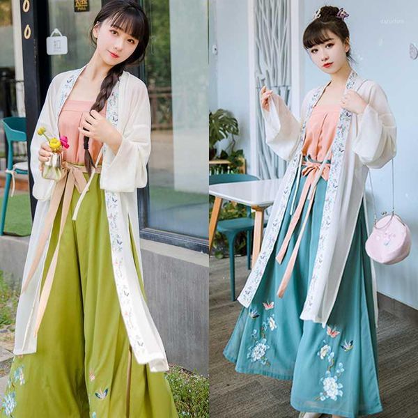 

2020 hanfu women original and pants 3pcs embroidery summer improved hanfu dress daily classic dance costumes dqs47381, Black;red