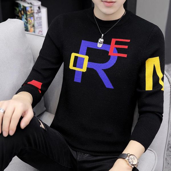 

2020 new knitted men handsome sweater hip hop mens christmas sweaters round collar slim fit keep warm winter pull homme, White;black