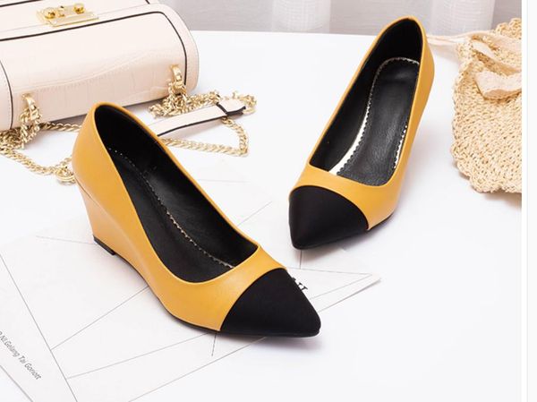 

women's shoes spring and autumn slope heel pointed end @op789, Black