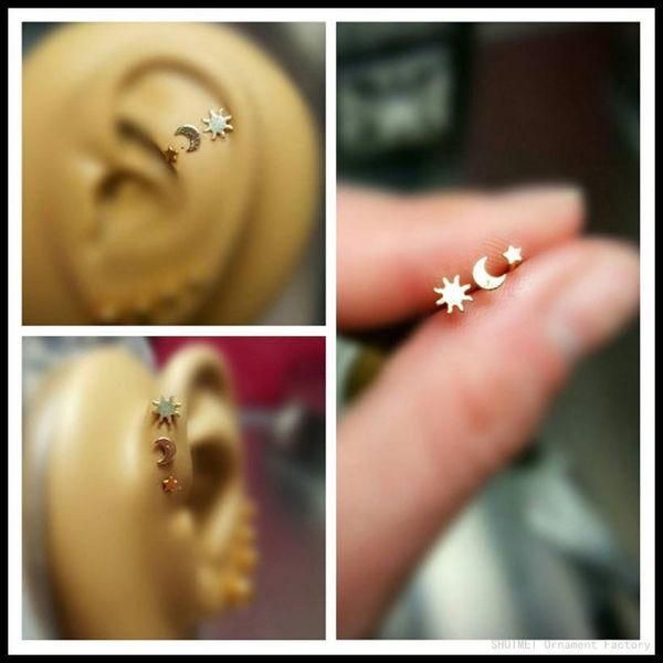 

3pcs sun moon star bio flexible monroe labret lip bar ring earring push fit 16g cartilage piercing body jewelry body q bbynmb, Silver