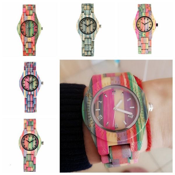 

luxury colorful wood watch women quartz full bamboo wooden clock female candy color bracelet watch women's wrist reloj mujer cx200720, Slivery;brown