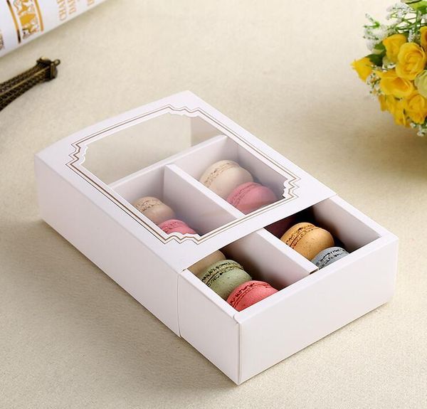 

50pcs/lot fast dhl white macaron box with transparent window dessert macarons pastry packaging boxes in 2 sizes