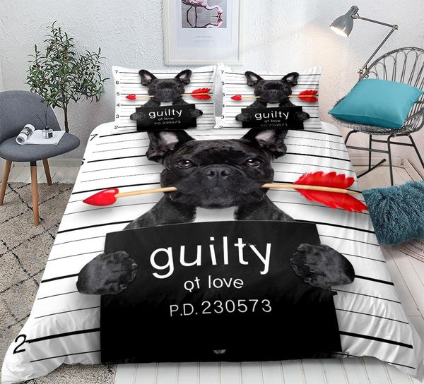 

бульдог животное постельные принадлежности набор черный животное пододеяльник набор милый щенок постельного белья 3шт набор кровать с наволо