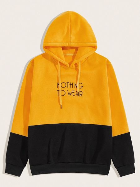 

men two tone letter graphic drawstring hoodie x0z4#, Black