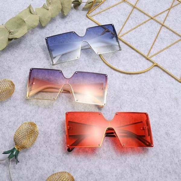 

sunglasses square for women fashion metal large frame gradient gray blue transparent glasses personality oversized, White;black