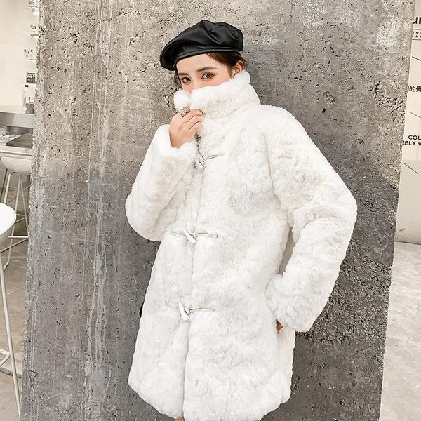 

women's fur & faux 2021 winter solid color women overcoat leisure ladies coat fashion casual warm button female outerwear, Black