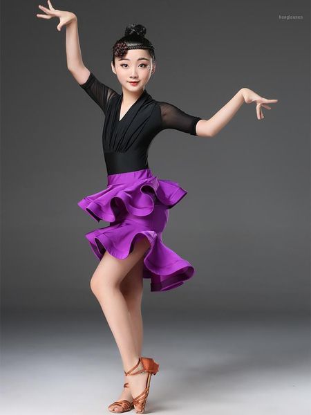 

children professional latin dance dress modern ballroom rumba dance costumes girls tango samba practice dancing skirts1, Black;red