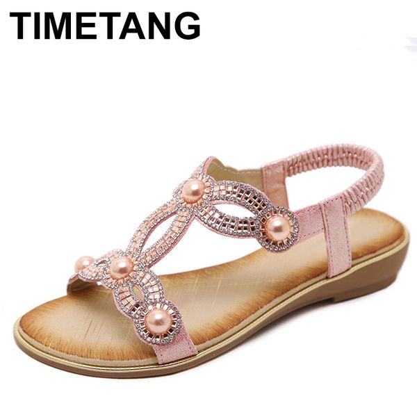 

timetang 2019 new fashion casual summer women sandals flower rhinestone foreign trade large size flat shoes zapatos mujer y200702, Black
