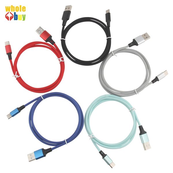 USB-кабель для зарядки Micro USB Type-C Pure Color Кабели Ткань для Samsung Xiaomi Charger Мобильные Кабели USB шнура 100шт / серия
