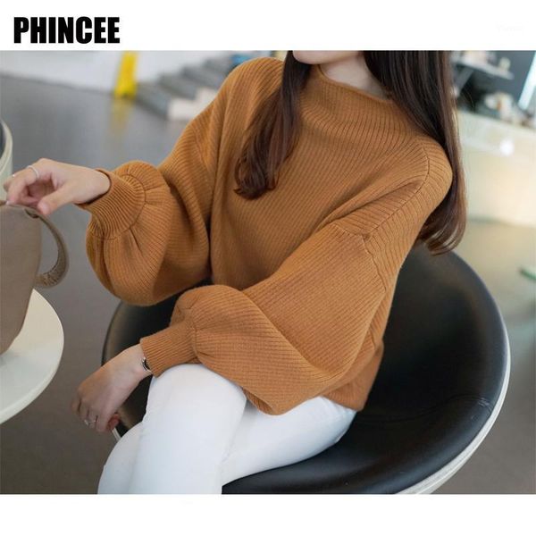 

autumn/winter 2017 new women's wear high neck sweater loose sleeve head lantern sleeve sweater1, White;black