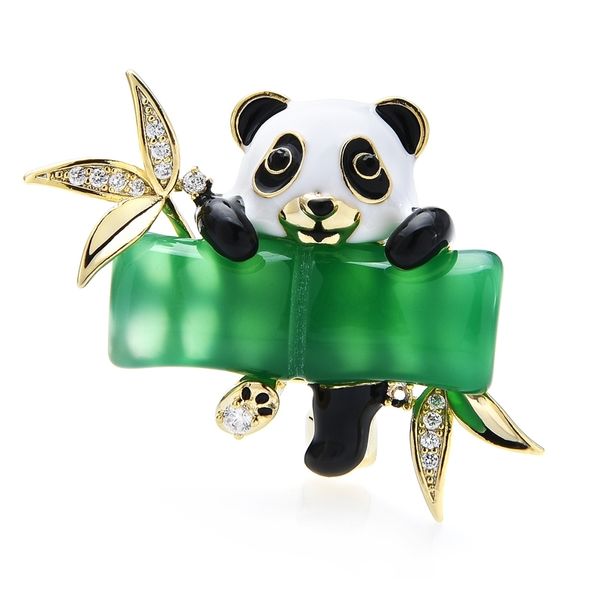 Wulibaby Cute Eat Bamboo Panda Brooches для женщин Унисекс Сокровище Животные Партии Офис Брошь Булавки Ювелирные Изделия Подарки