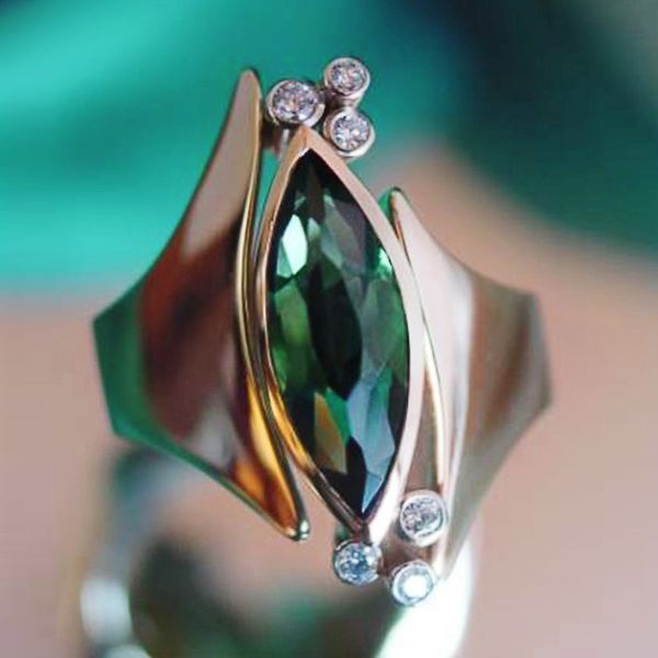 

huitan personality big green marquise women rings wedding engagement ring dance party accessories fashion jewelry drop shipping, Golden;silver