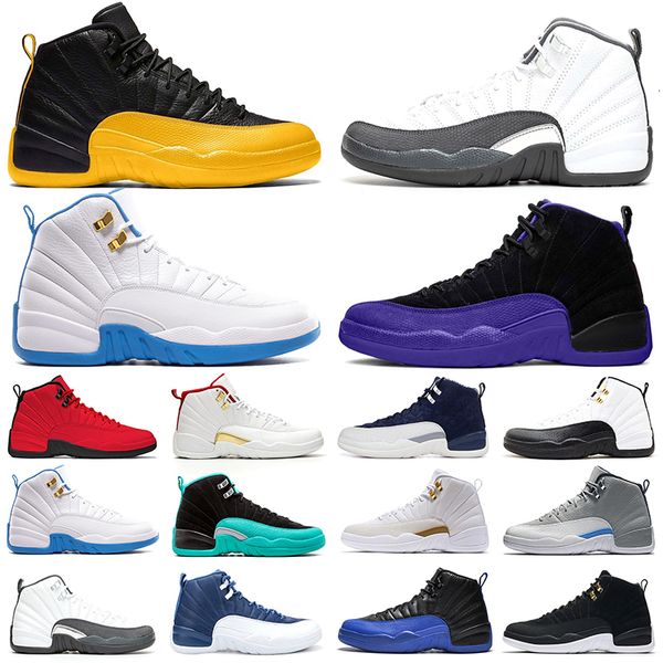 

2021 jumpman 12 university gold 12s men basketball shoes indigo reverse flu game dark concord outdoor platform mens sports sneakers trainers, White;red