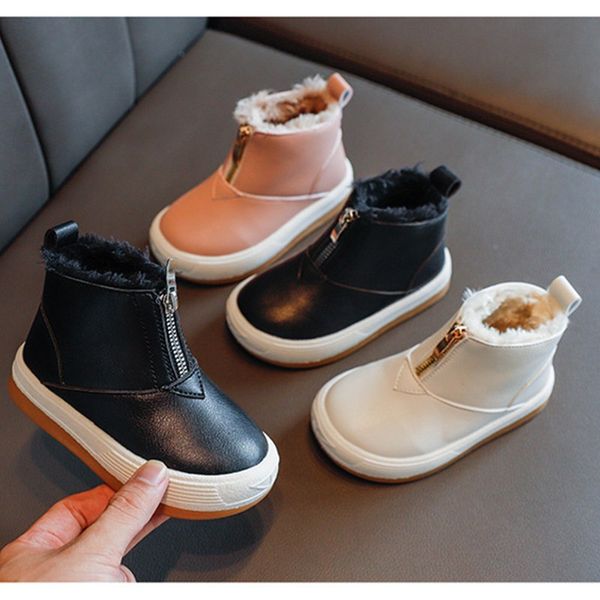 

2021 дети зима теплая pu matin boots мальчики искусственная шерсть половина молнии снега сапоги на открытом воздухе симпатичные дети matin b, Black;grey