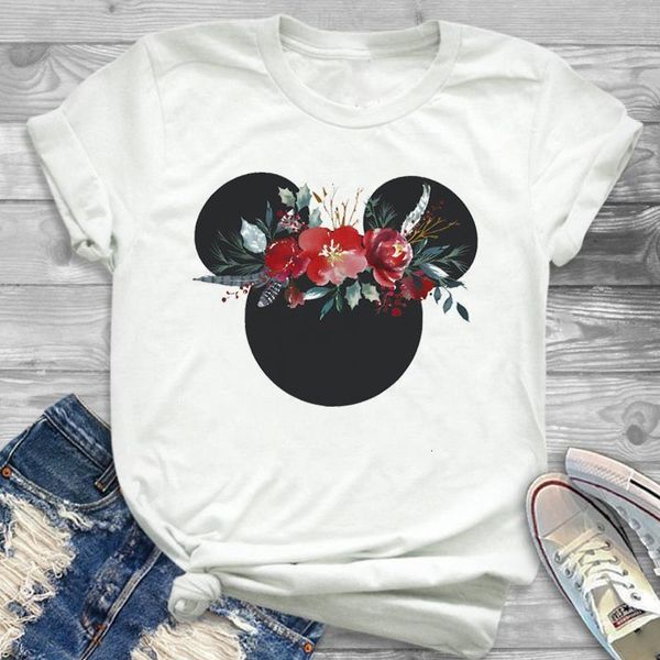 

women clothes print cute cartoon big ear gather summer printed ladies woman women casual tee shirt t female t-shirt, White