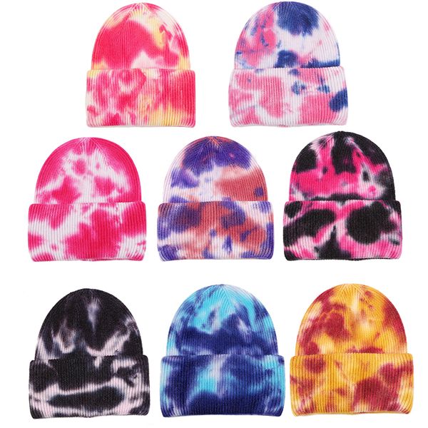 

2020 amazon style new tie-dye knitted hat melon leather hat beanie long yarn beanie hat, Blue;gray