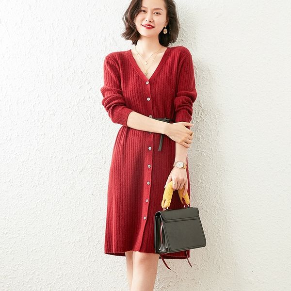 

2021 quality cardigan 100% cashmere knit jumpers high degree long female v-style 4 standard colour pure sweaters pxpz, White;black