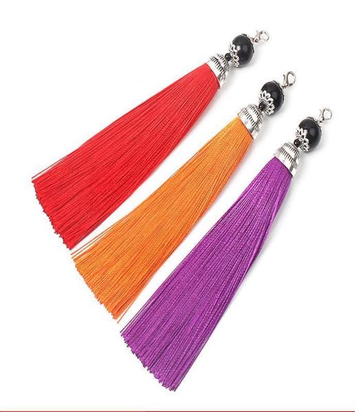 

5pcs round end caps silk tassels 7cm earrings charm polyester satin tassels for diy jewelry making lobster clasp tassel pendant h qylzxp