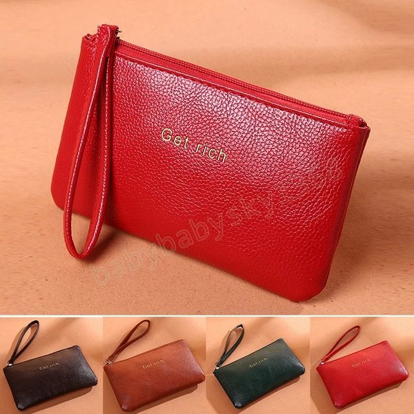 

solid color lychee pattern clutch purse bag handbag fashion wallet phone bags soft envelope bag, White