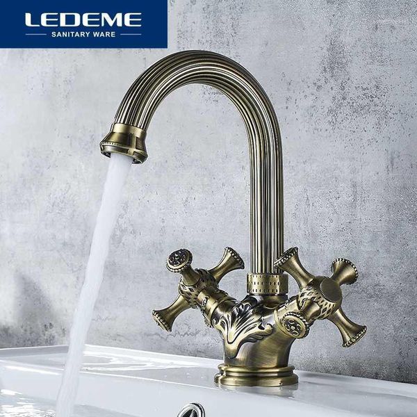 

ledeme bathroom basin faucets antique brass faucet sink mixer tap rotate double handle and cold water faucet l1191c1
