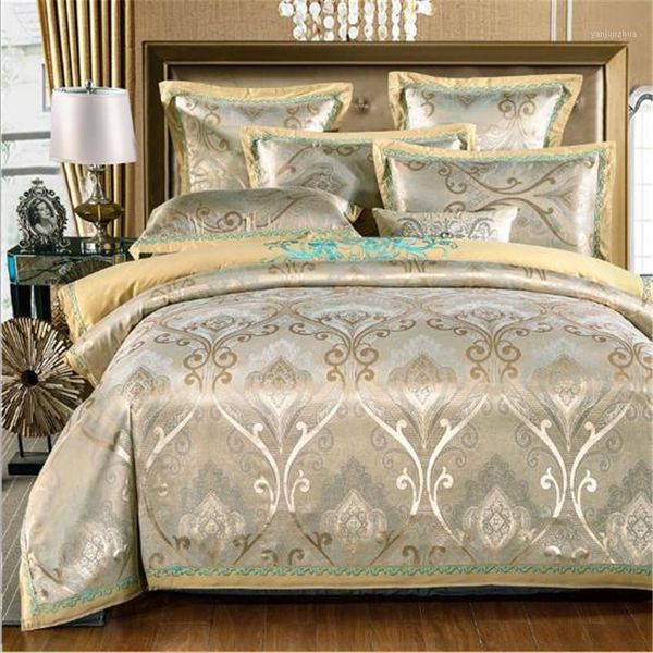 

4pcs jacquard mulberry silk cotton bedclothes bedding sets  king size quilt duvet cover set bedsheets cotton bedcover1