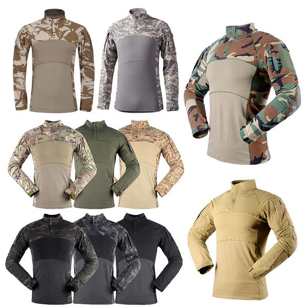 

outdoor woodland hunting shooting us battle dress uniform tactical bdu army combat clothing camo shirt camouflage t-shirt p05-013, Black;green