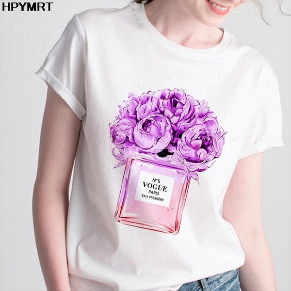 

t shirt female perfume printed new summer thin section female clothing t shirt women harajuku white tshirt short sleeve