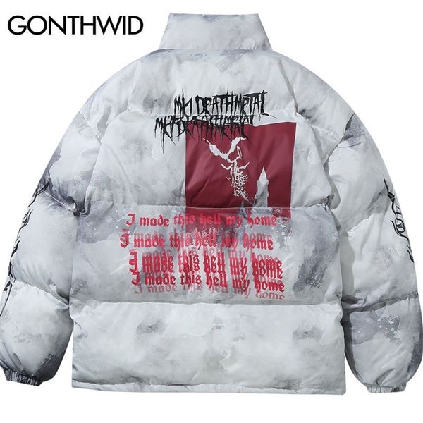 GONTHWID Creative Graffiti Ink Tie Dye Print Parka Giacche Streetwear Hip Hop Hipster Punk Rock Cappotto imbottito imbottito in cotone imbottito 201201