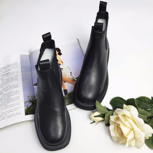

boots face is exploding british style leather thick bottomed motorcycle chimney chelsey children1, Black